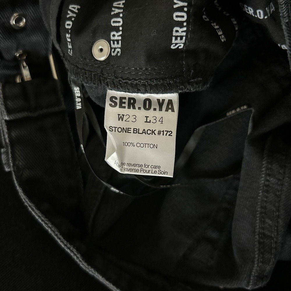 SER.O.YA Stone Black Christy Cut-Out Double Waistband Straight Leg Jeans Size 23 - Picture 8 of 8